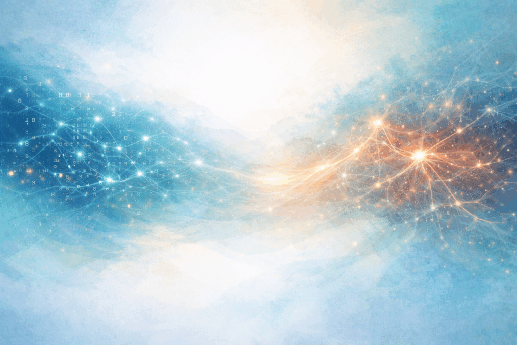 Bild von aufeinandertreffen von künstlicher Intelligenz auf Psychologie mit Neuronennetzwerk und Zahlennetzwerk